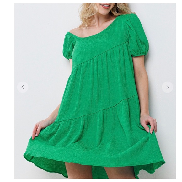 38✨10$POSH LIVE START✨Boho One Shoulder Balloon Sleeve Tiered Dress - Picture 5 of 5